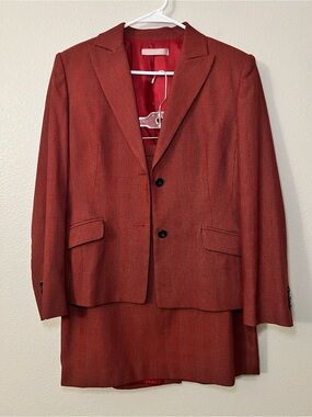 Vintage Made In Italy Red Plaid Skirt Suit Set Nicola Tailored Blazer & Skirt